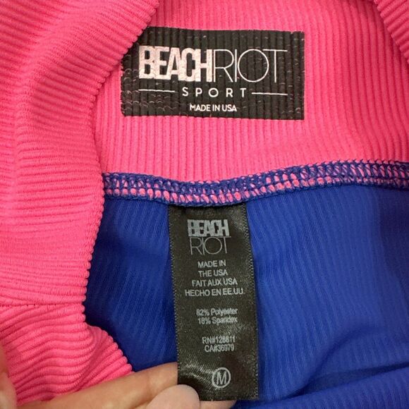Beach Riot SPORT Biker Short MED Colorblock Neon Pink Yellow Blue USA Ribbed EUC - Picture 6 of 6